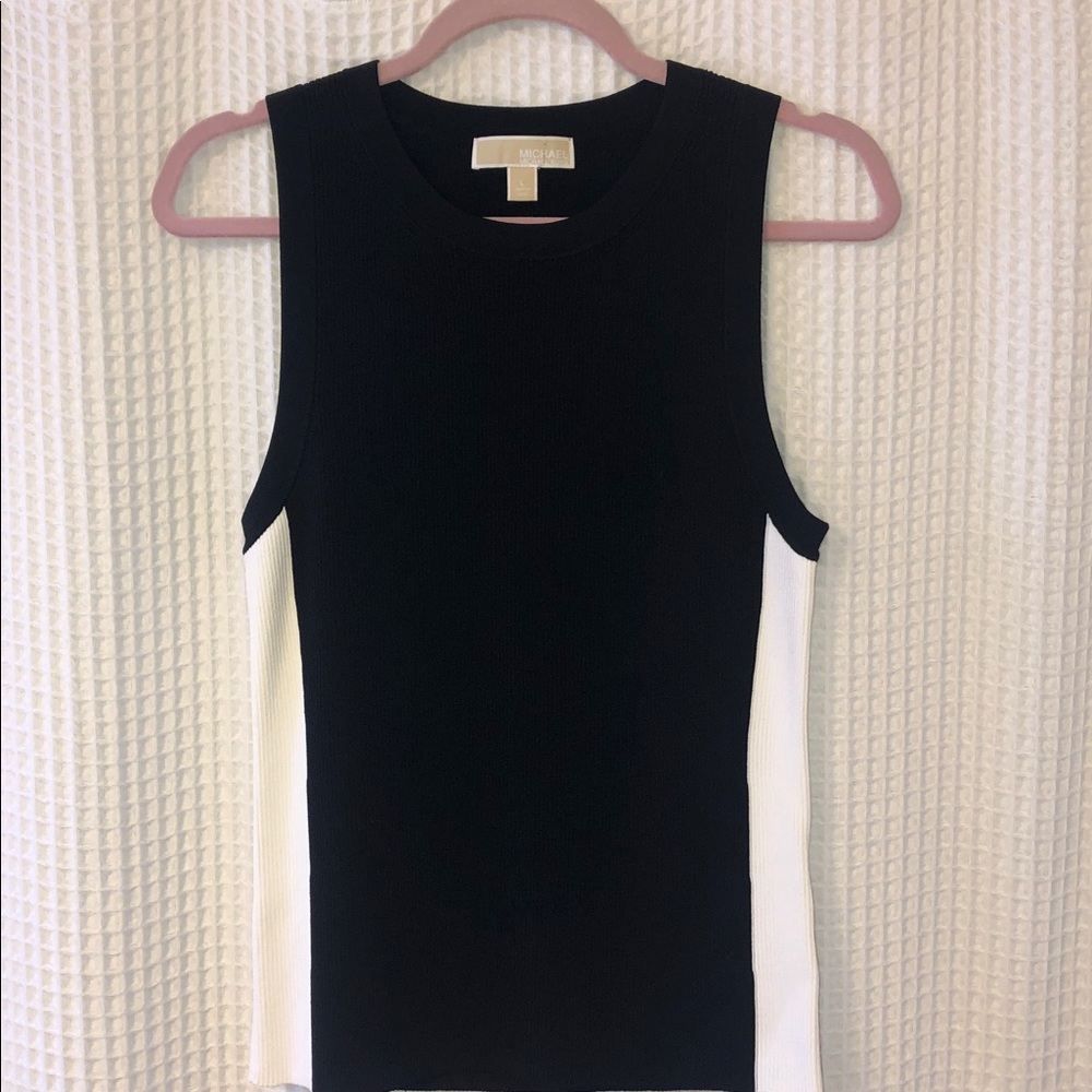 MICHAEL KORS Women’s Sleeveless Top Black with White Stripe Large NWOT